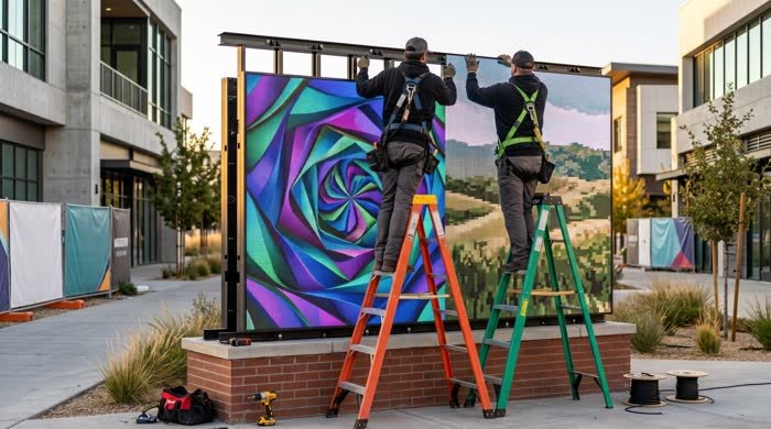 Outdoor LED sign installation
