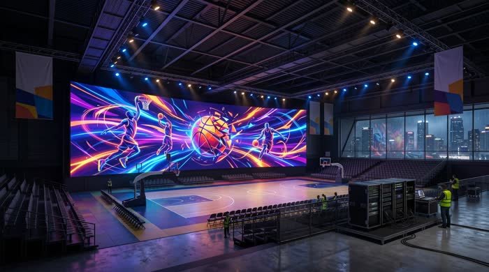 Basketball graphics on LED display