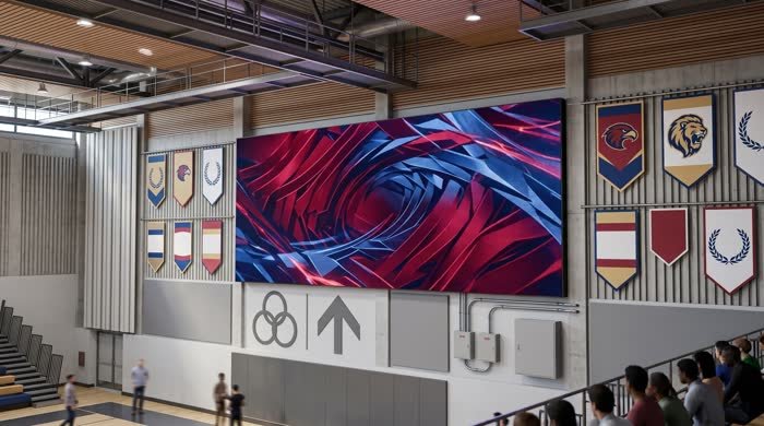 LED video scoreboard in a high school gymnasium